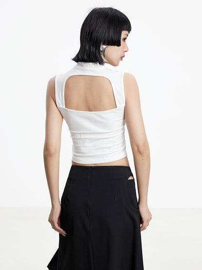 TINY IN triangle cut-out short tight women's summer vest-ASHAN