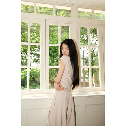 MEI SANGUAN slant neck top and wide-legged casual pants two-piece set- EMBER