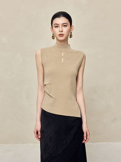 HECO Asymmetrical Wool Blend Sleeveless Mock Neckline Top- CHOOSE.
