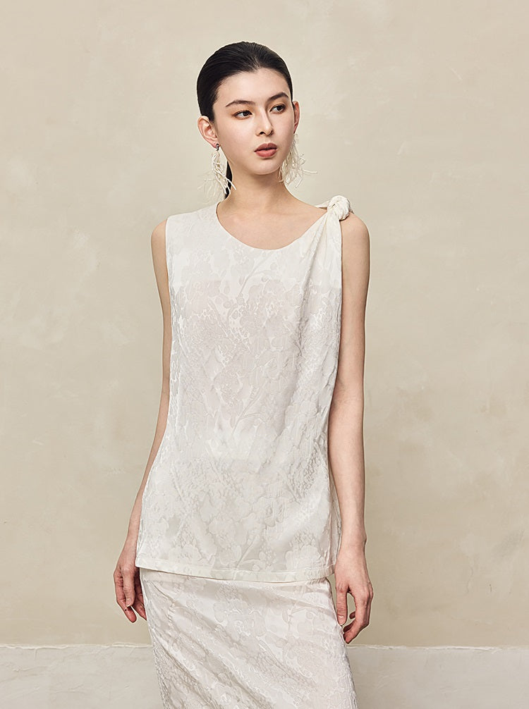 HECO Jacquard Acetic One-sided Kink White Red Black Top Woman - GOSPEL.