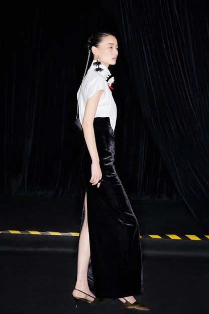 M essential Mackay designer bloom white dense cotton sleeveless stand-up collar shirt - NEON.