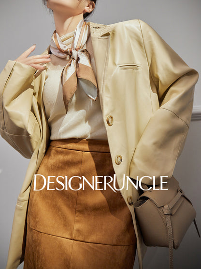 DGU|Beige jacket design sense niche temperament simple loose lapel cropped top - Stephania.