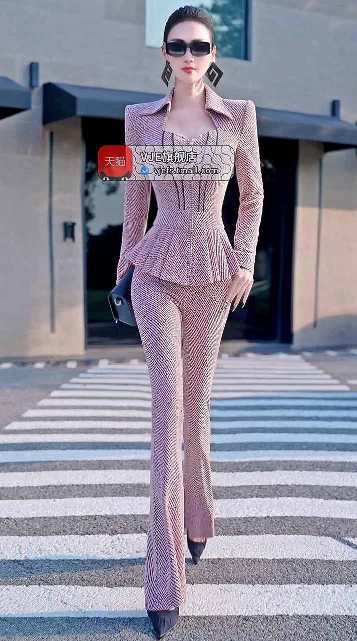 VJE OL Top High-Waisted Micro Flared Pants Two-Piece Set-DANA.