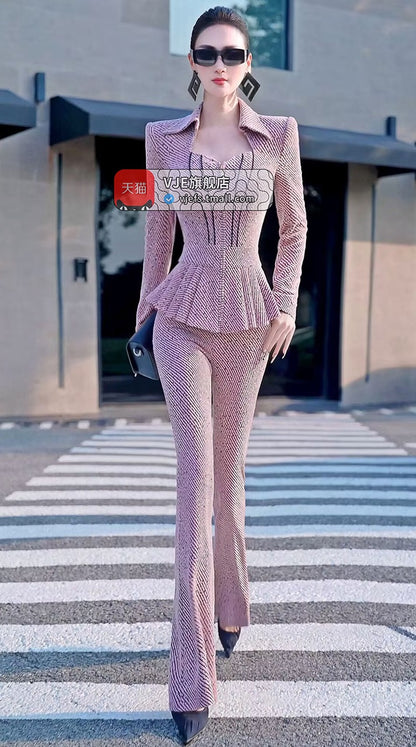 VJE OL Top High-Waisted Micro Flared Pants Two-Piece Set-DANA.