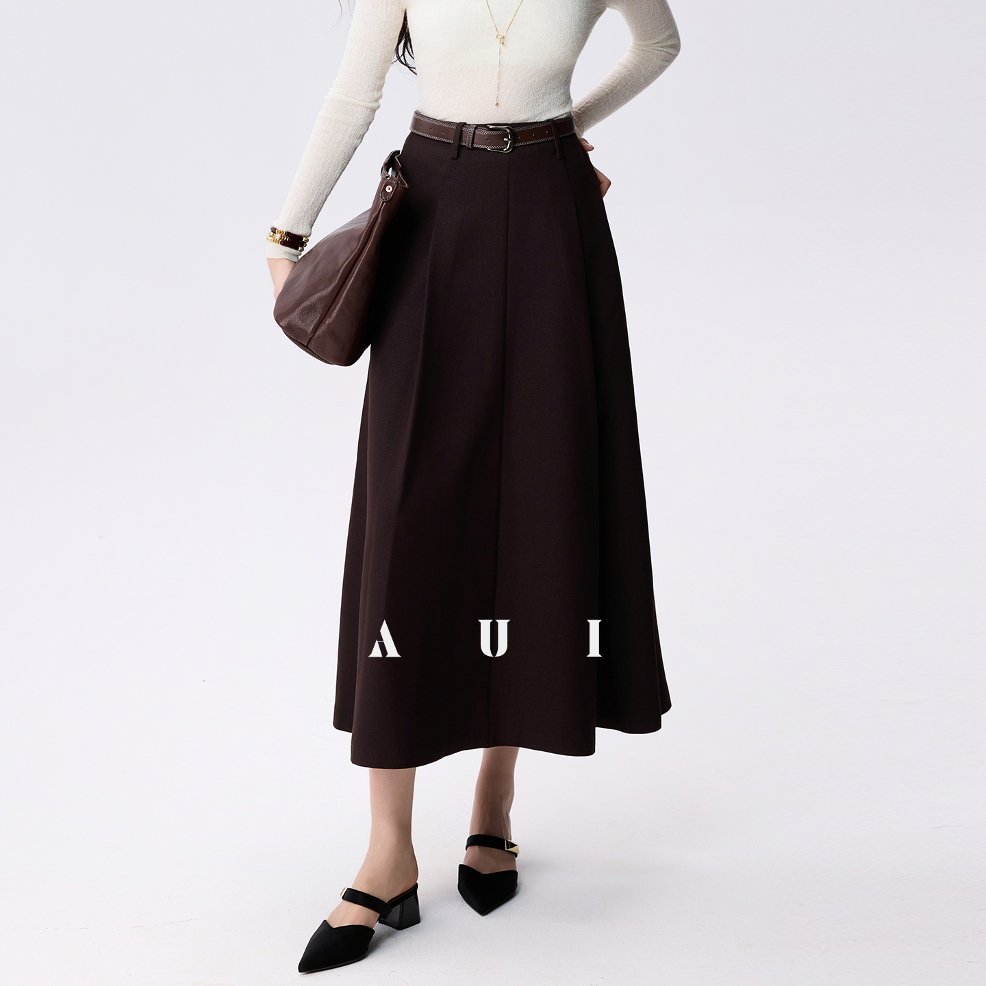 AUI cotton wool slightly sheer turtleneck sweater base knit long sleeve top - Myeong