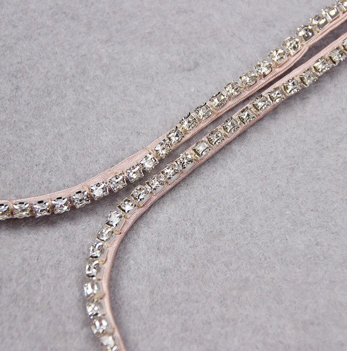 DOLLY Pink Sleeveless Diamond Chain Pleated Suspender Short Feather Dress-ZIXUAN