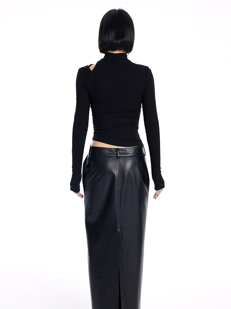 [20% OFF] TINY IN irregular cut-out off-the-shoulder long-sleeved T-shirt temperament slim fit half-neck base layer