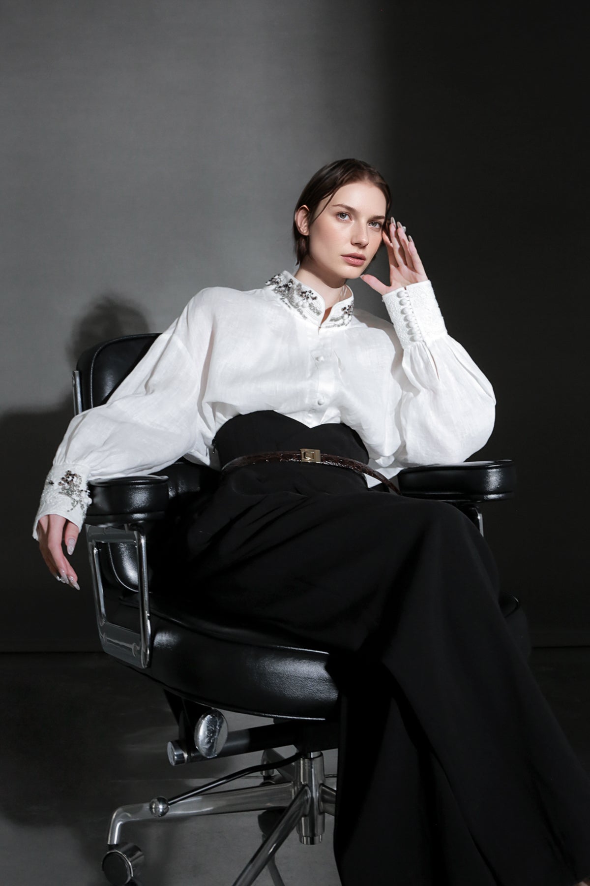 PIAOIN luxury vintage beaded design handmade custom shirt-BEATRICE.