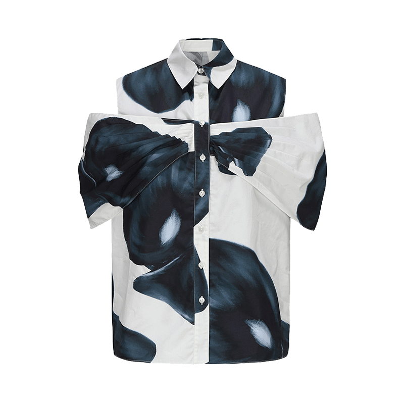 ATELIER MISS LU calla lily print three-dimensional patchwork top - LAMB