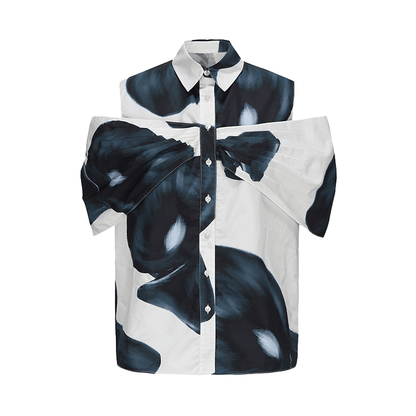 ATELIER MISS LU calla lily print three-dimensional patchwork top - LAMB
