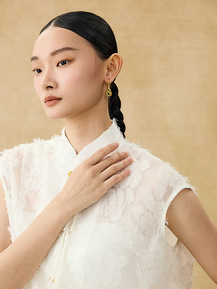 HECO Chinese Style Stand-up Collar Cut Flower Sleeveless Shirt - HELD .