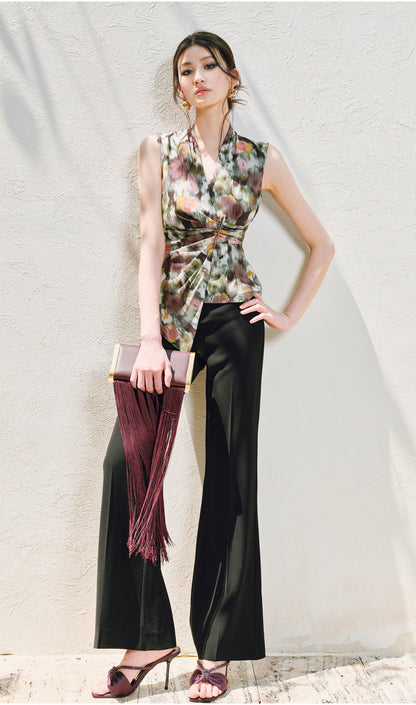 WANGXO | Innovative Weaving Texture Overlapping V-Neck Sleeveless Top -KEIA