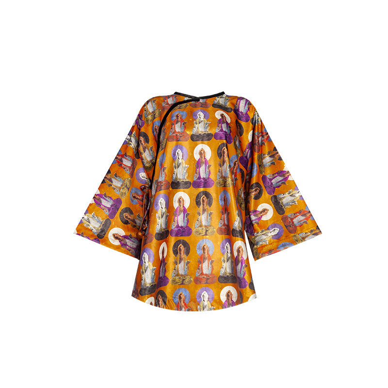 TUYUE Dunhuang mural printed Chinese morning long-sleeved robe- BENNY.