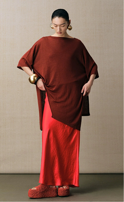 ZHUCHONGYUN one-line collar loose irregular thin top-USHER.