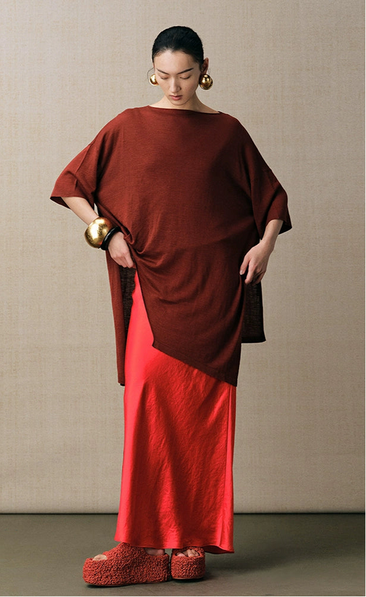 ZHUCHONGYUN one-line collar loose irregular thin top-USHER.