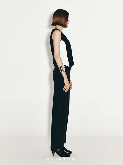ATELIER MISS LU Geometric Contrasting Cashmere and Wool Blend Vest - IVY