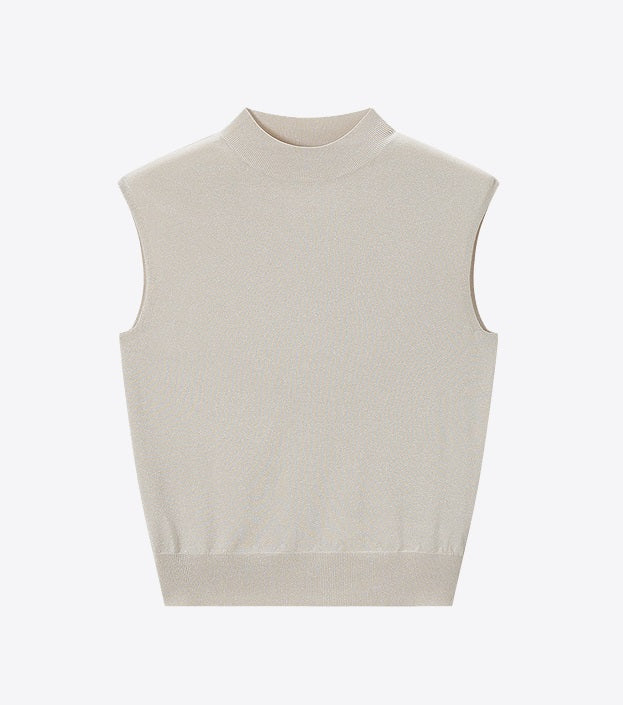 COMME MOI small cap sleeve semi-high neck knitted top - MADISON.