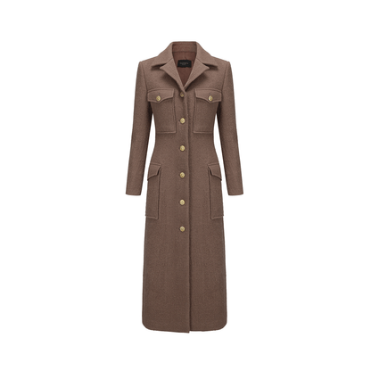 ATELIER MISS LU  Pocket Design Sheep Wool Slim Long Coat - ENID.