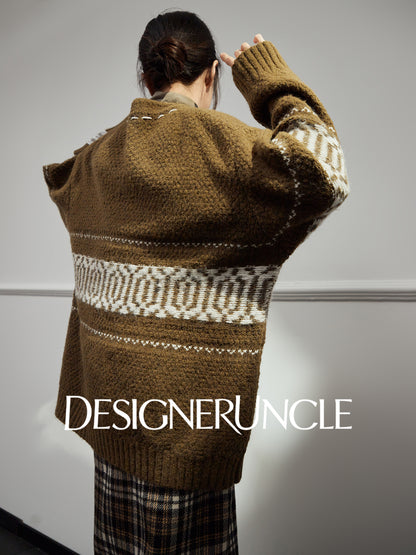 DGU "Tanger" Fair Isle sweater women's retro loose knitted cardigan jacket - ALEX.