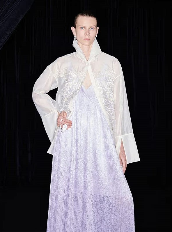 M essential Mackay designer taro lace pleated plunging V-neck dress - MARRY.