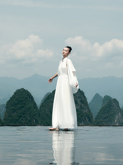 HECO Chinese Style Spell Receiving Waist Sleveless Dress - SIMMER.