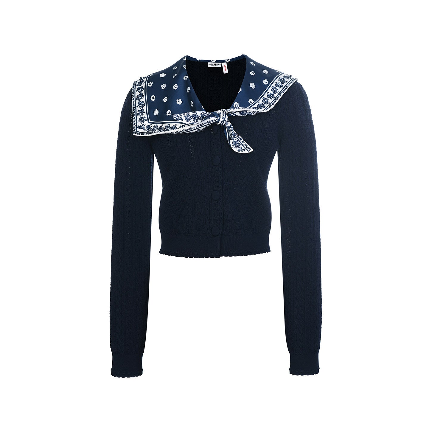 FAME Beaded Printed Silk Scarf Shawl Knitted Cardigan Top - BRONSON