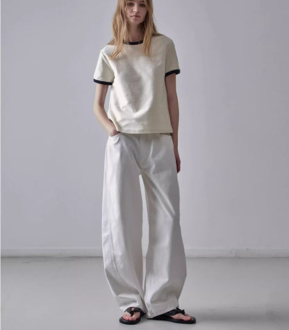 NOTHING WRITTEN facade pattern white jeans high waist commuter straight pants -LILY.