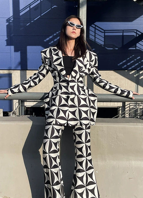 ANNAKIKI  silk star-print flared pants casual trousers-SHOUTO.