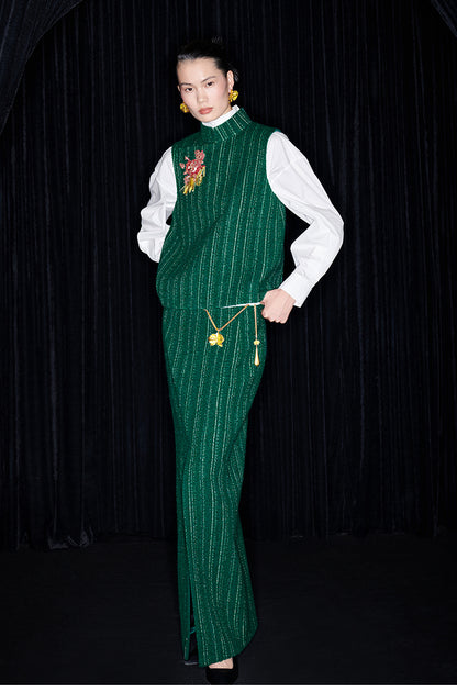 M essential Mackay designer rose beads placket green vest pencil skirt - Biba.