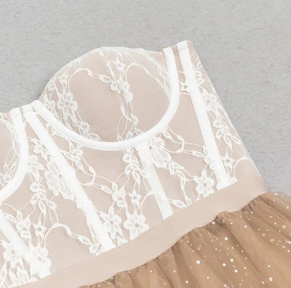 DOLLY Elegant Fake Two Piece Sleeveless Tube Top Sequin Long Dress-POLA