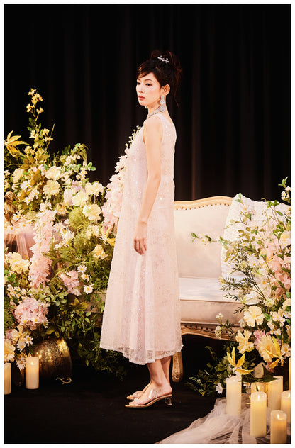 DOLLY Luxury U-Neck Sleeveless Fake Two Piece Midi Swing Dress-KASSIA