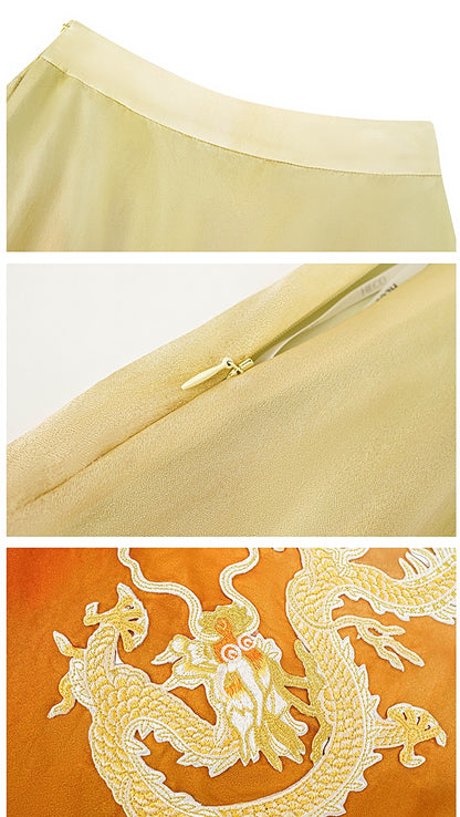 HECO Chinese blended gradient golden dragon embroidered straight skirt - RELY.