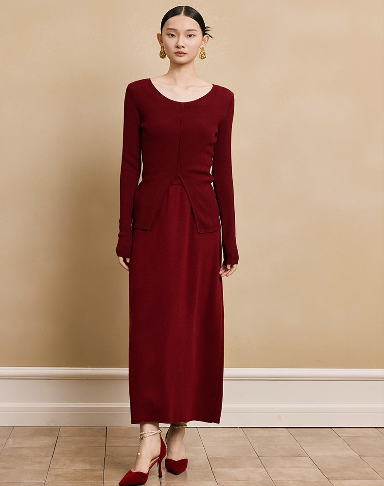 HECO soft waxy wool knitted high-elastic A-line red black creamy White SKIRT spring - THAT.