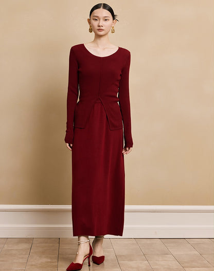 HECO soft waxy wool knitted high-elastic A-line red black creamy White SKIRT spring - THAT.