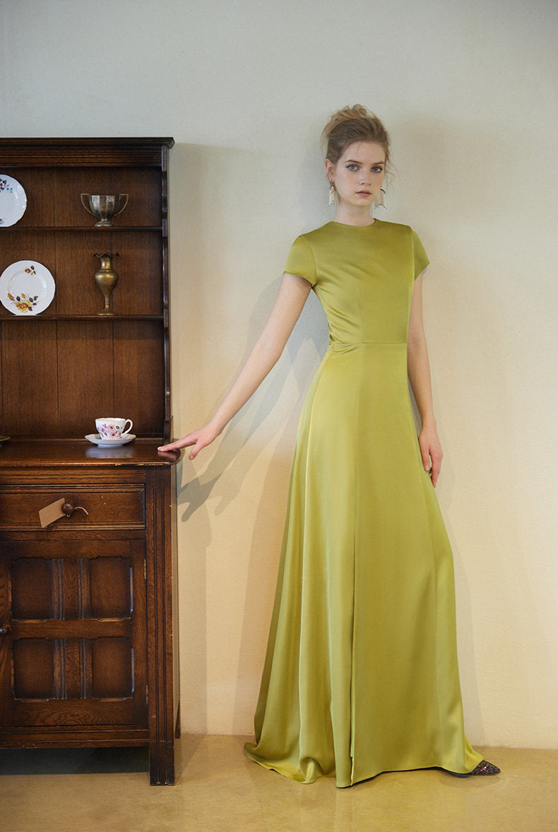 GOUDIN bridal short sleeves slim light luxury evening dress -TIAM.