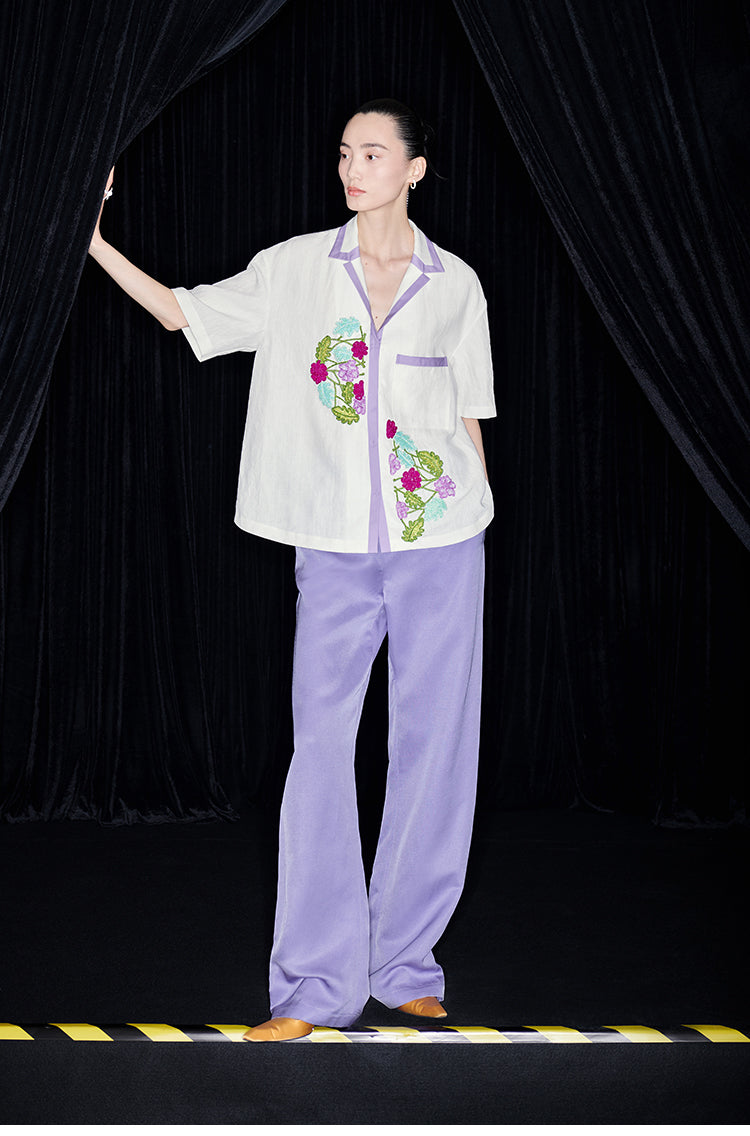 M essential Mackay designer embroidered colour-block roll-neck shirt pants set- jason.