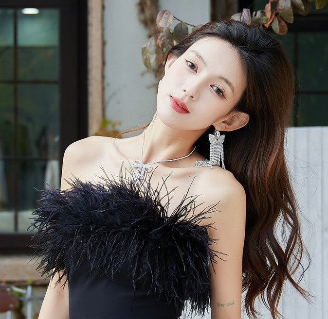 DOLLY Elegant White Diamond Tassel Earring-NONNA