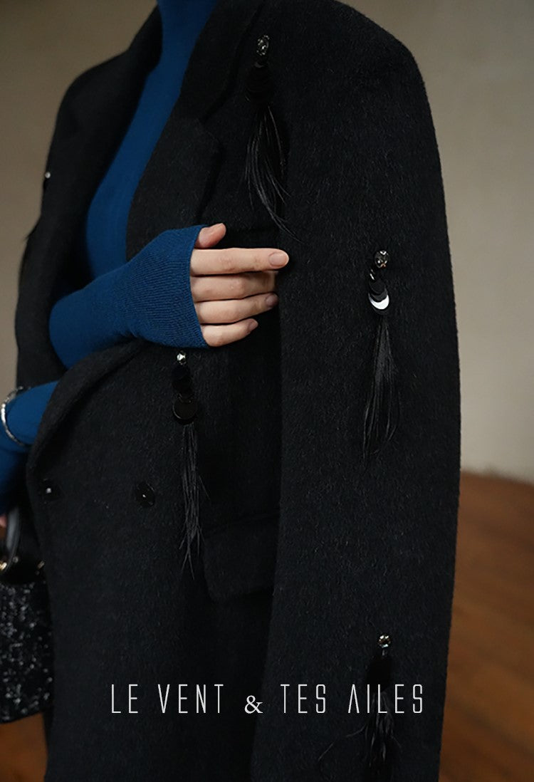 LE VENT&TES AILES luxury wool reversible ostrich feather blazer coat-MAVS.