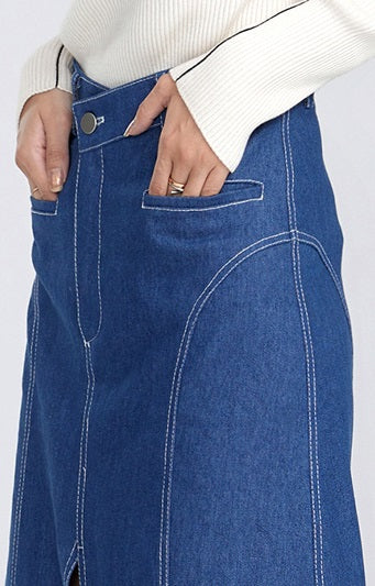 TINY IN large slit long three-dimensional denim skirt -MANNIE