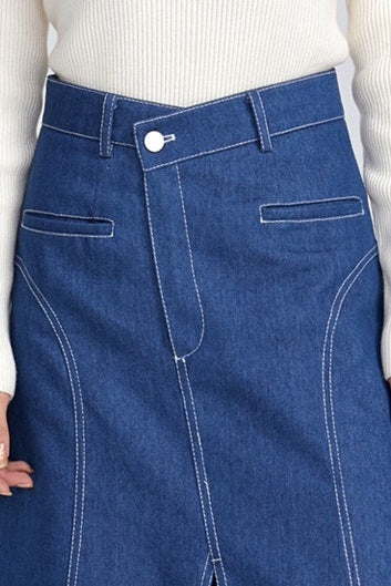 TINY IN large slit long three-dimensional denim skirt -MANNIE
