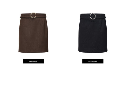 WANGXO Twill with Sequined Silk Wide Belt A-Line High-Waisted Short Skirt - NYXIE.