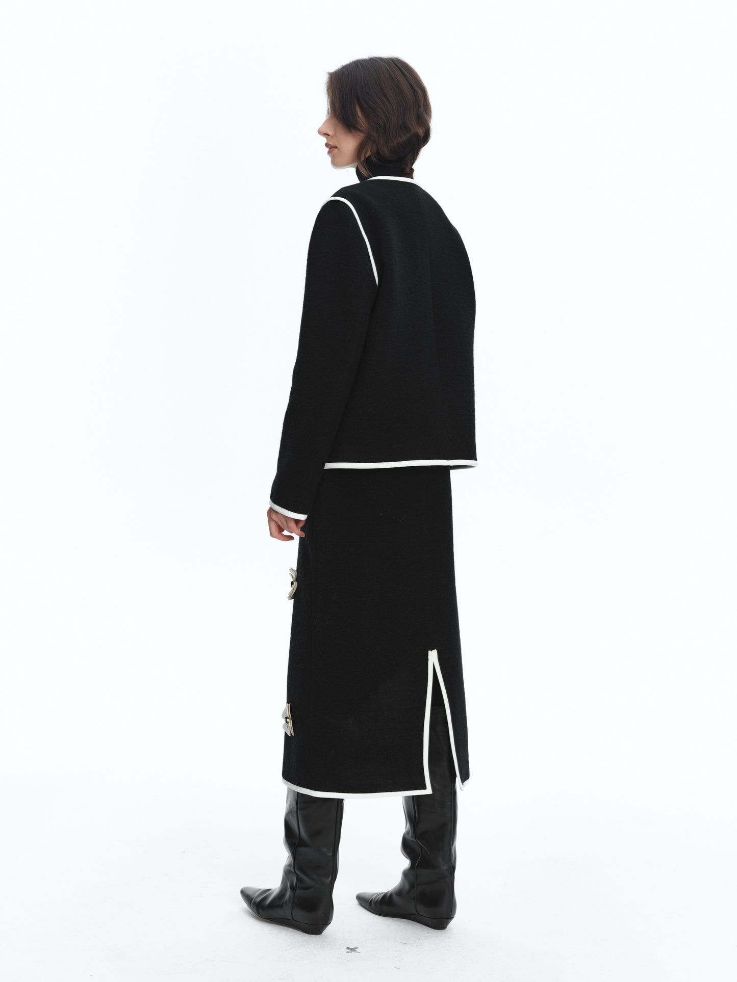 SERRER White High Waist Cotton Wool Blend Skirt - NADIA.