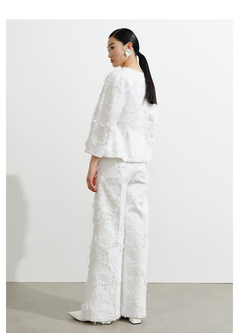 COMME MOI white jacquard wide-leg pants - AVERY.