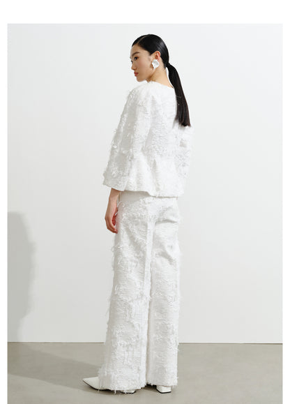 COMME MOI white jacquard wide-leg pants - AVERY.