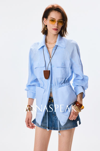 ANNASPEAK  linen light drawstring shunting jacket-SAYE.