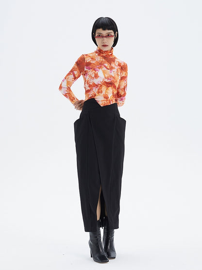 TINY IN art print t-shirt women's long sleeve slim top bodysuit -MACS