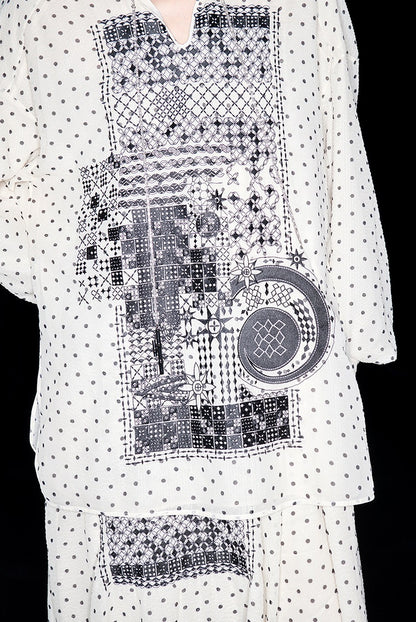 M essential Mackay designer Fubo tulle printed pavé embroidery stand-up collar shirt - LOVE.