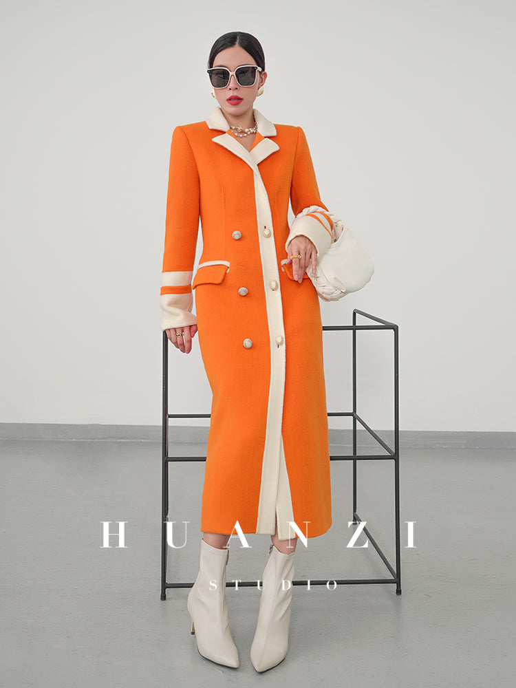 Huanzi custom high-grade orange double-sided cashmere wool autumn winter coat - Cirre