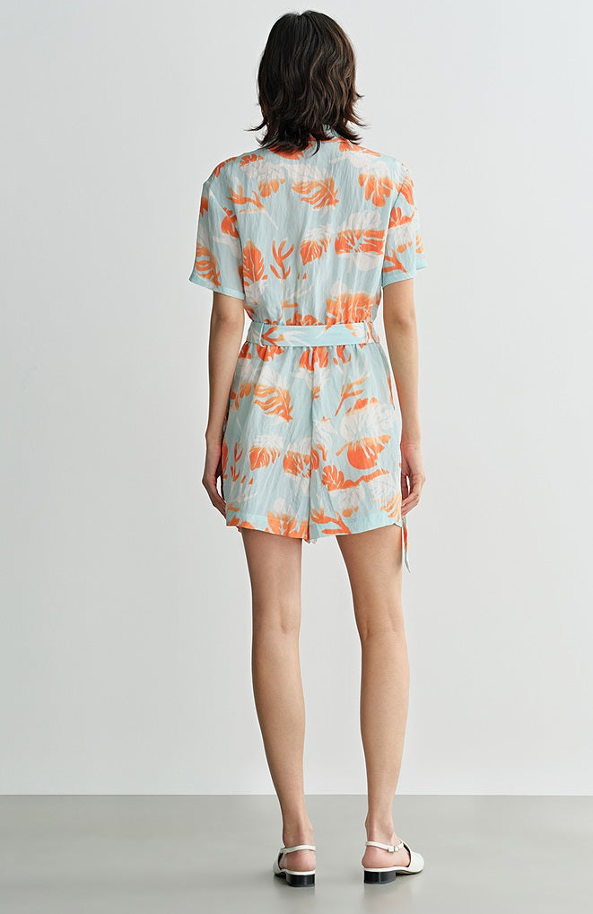 COMME MOI  summer beach print belt design jumpsuit - ISABEL.