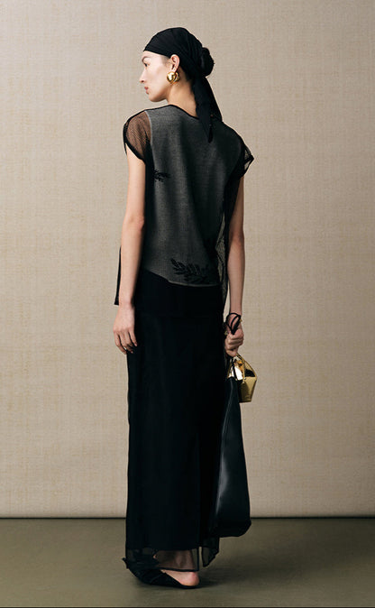 ZHUCHONGYUN organza curved lined silk straight skirt-FAB.